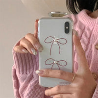 VAIGE 3D Pearl Bowknot Transparent Soft TPU Shockproof Case for iPhone Pro Max, XR, SE, and More