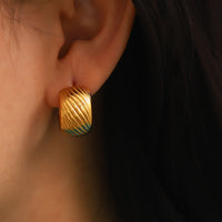 VAIGE Chic Geometric Tarnish-Free Stainless Steel C-Threaded Stud Earrings with Creative Texture