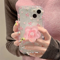 VAIGE Quicksand Pink Floral Holder Phone Case for iPhone Series - Clear Soft Silicone, Anti-Scratch, Shockproof Design