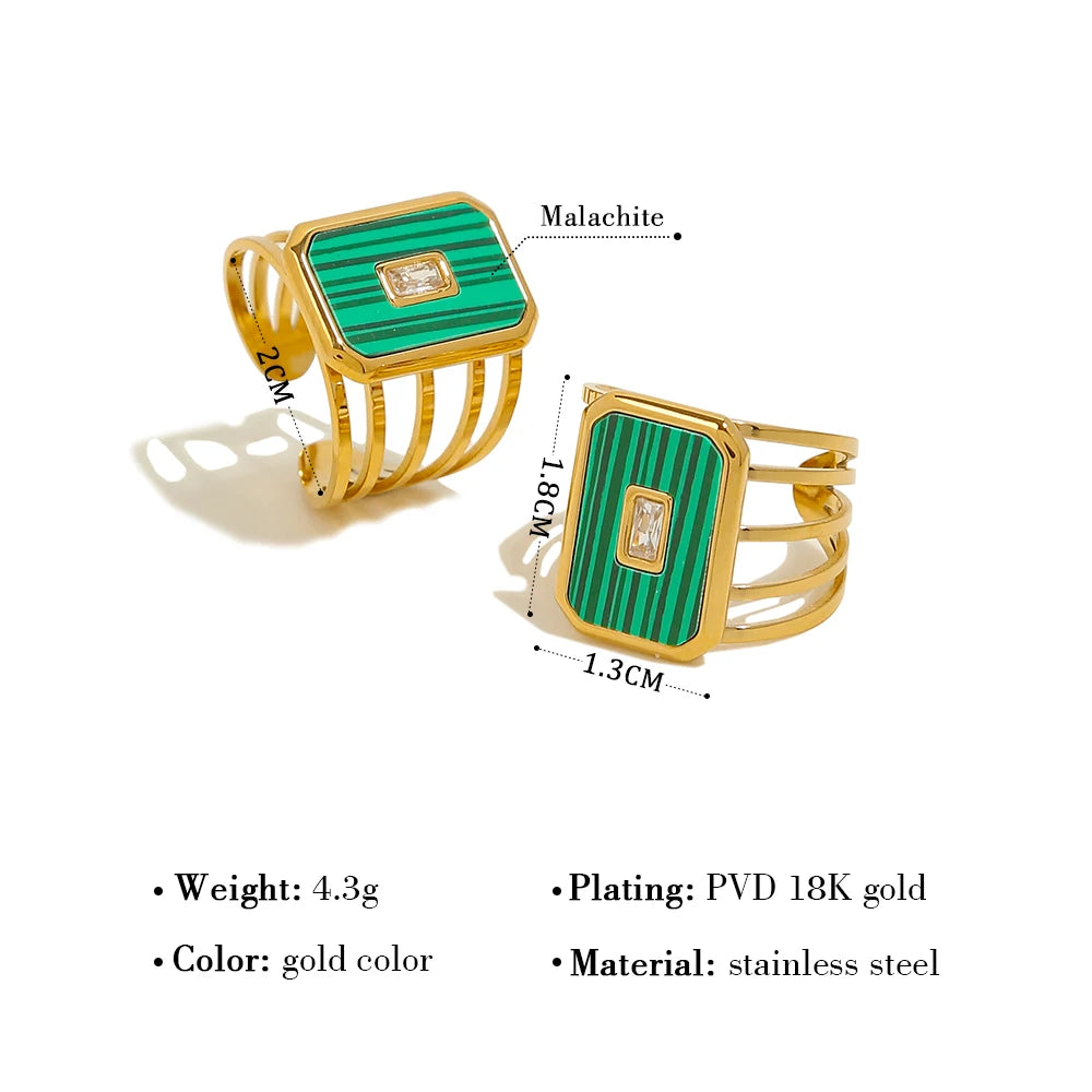 VAIGE Luxe Green Malachite & Gold-Plated Stainless Steel Ring