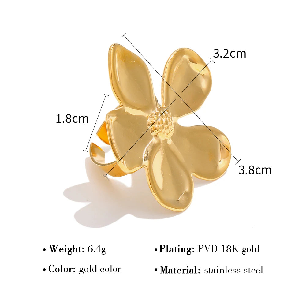 VAIGE Elegant Gold Plated Stainless Steel Floral Statement Ring in Silver and Gold