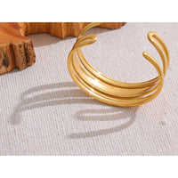 VAIGE Stainless Steel Gold-Plated Multi-Layer Cuff Bracelet with Metal Texture and Waterproof Design