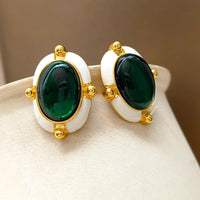 VAIGE Elegant Emerald Green Oval Resin Earrings