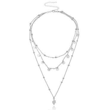 VAIGE 925 Sterling Silver Triple Layer Plant Round Choker Necklace with Zircon Pendant, Exquisite Clavicle Chain