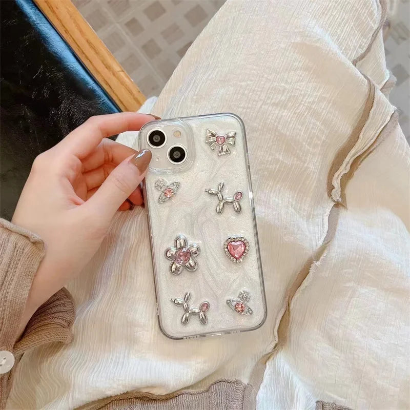 VAIGE Cute Floral Epoxy Phone Case with Gem Bow-knot Design for iPhone 11, 12, 13, 14, 15 - Shockproof and Dustproof Bumper Cover