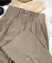 VAIGE Loose High Waist Straight Pants in Polyester - Full Length Office Trousers Available in Black, Khaki, and Gray, Sizes S to XL