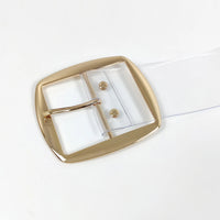 VAIGE Elegant Gold and White Clear Transparent Large Buckle Belt