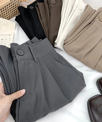 VAIGE Loose High Waist Straight Pants in Polyester - Full Length Office Trousers Available in Black, Khaki, and Gray, Sizes S to XL