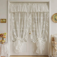 VAIGE Elegant White Embroidered Ruffle Tulle Curtains with Valance for Bedroom and Living Room - Sheer Drapes, Floral Pattern, Translucent Fabric