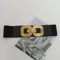 VAIGE Elegant Black Corset Belt with Double Gold Square Buckles