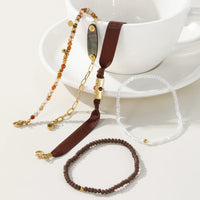 VAIGE Vintage Natural Stone & Stainless Steel Charm Bracelet with Brown Beads - Trendy Aesthetic Jewelry