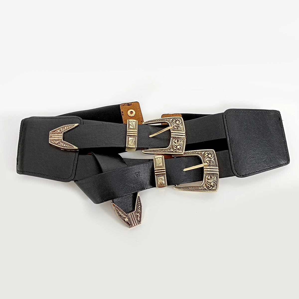 VAIGE Luxe Vintage Corset Double Metal Belt in Black and Gold