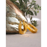 VAIGE Geometric Hoop Earrings in Textured 316L Stainless Steel with 18K Gold Plating - Waterproof Fashion Jewelry Gift