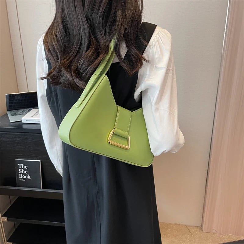 VAIGE Small Leather Underarm Shoulder Side Bag - Solid Color Baguette Handbag with Zipper Closure and Cell Phone Pocket