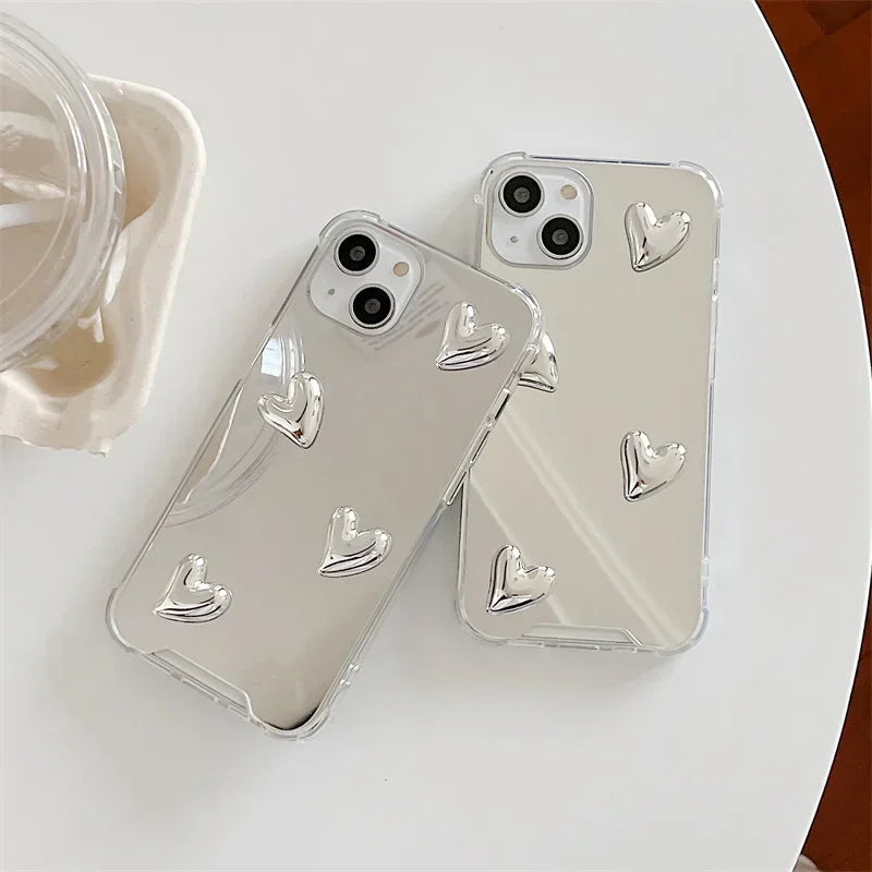 VAIGE Cute Heart Soft Silicone Clear Case with Silvery Mirror Finish for iPhone 16, 13 Pro Max, 14, 11, 12, 15, XR, 7, 8 Plus - Anti-Fingerprint, Anti-Scratch, Lightweight Design