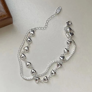 Double layered Chain zircon silver Bracelet .925 sterling