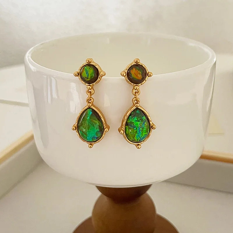 VAIGE Retro Emerald Green Drop Earrings