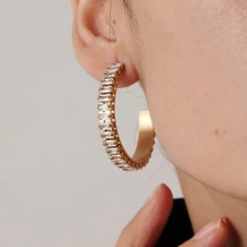 Gold Zirconia Stainless Steel Open Hoop Earrings