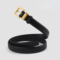 VAIGE Elegant Black Leather Square Gold Buckle Belt