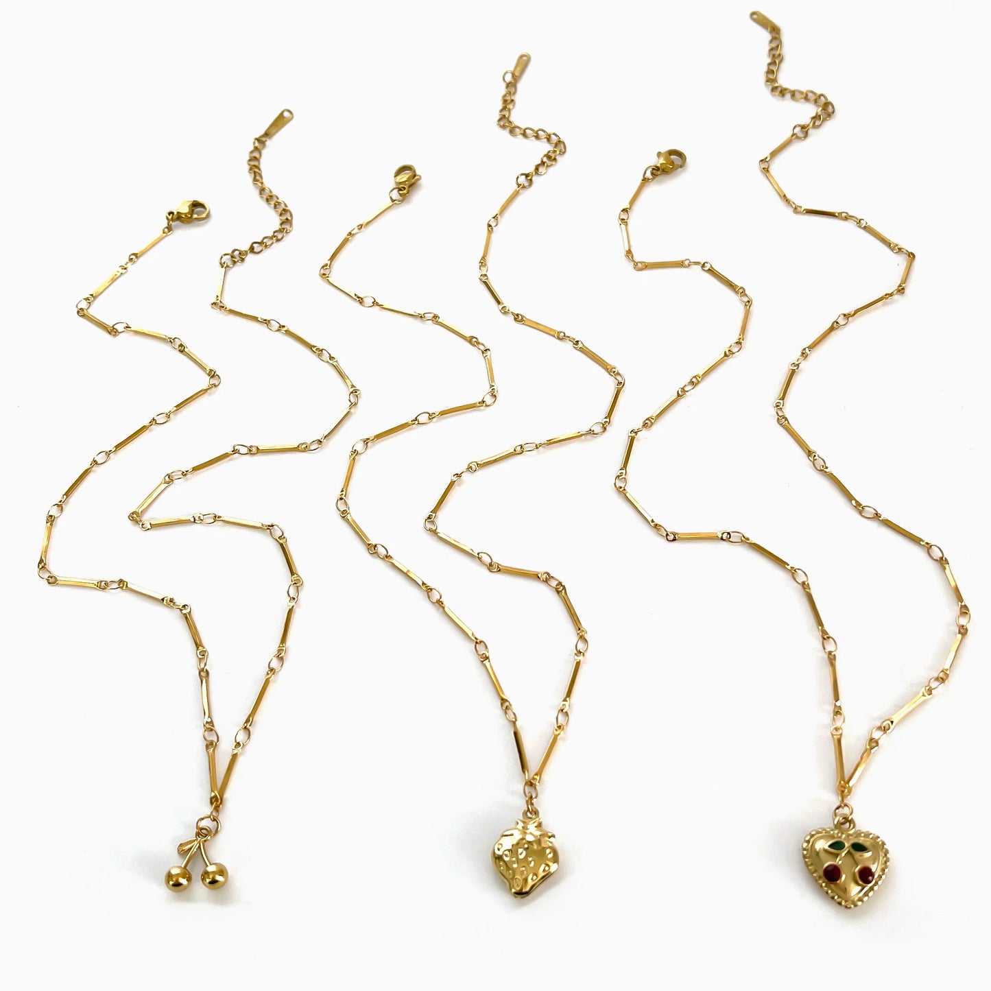 VAIGE Cherry Heart Pendant Necklace Gold Stainless Steel