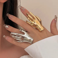 VAIGE Artistic Metal Hand Shaped Finger Rings - Silver and Gold Variants