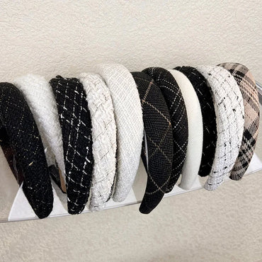 VAIGE Black and White Plaid Sponge Wide Headband for Hair, Cotton and Polyester Material, Elegant Geometric Design, Versatile Hair Accessory