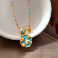 VAIGE Elegant Blue Floral Charm Pendant Necklace