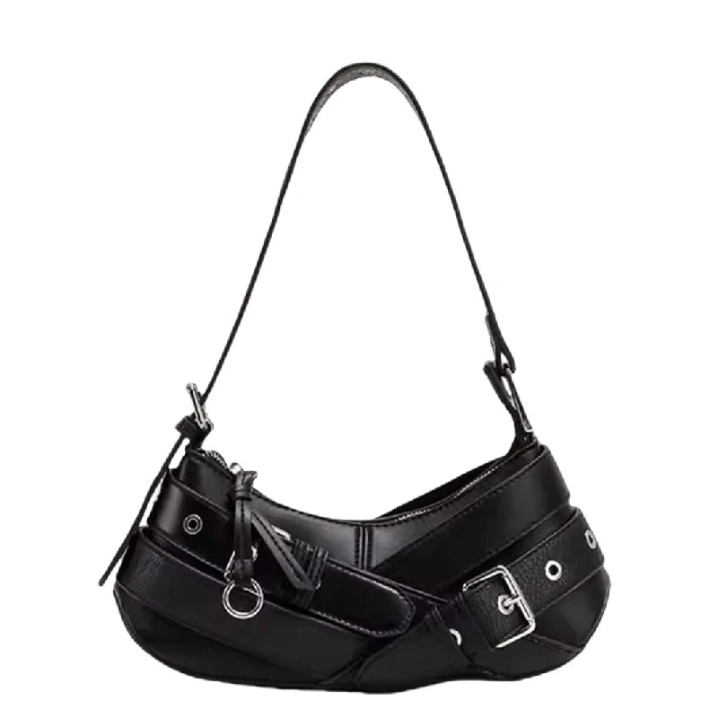 VAIGE Retro PU Leather Shoulder Tote Bag - Small Baguette Style with Zipper Closure and Appliques