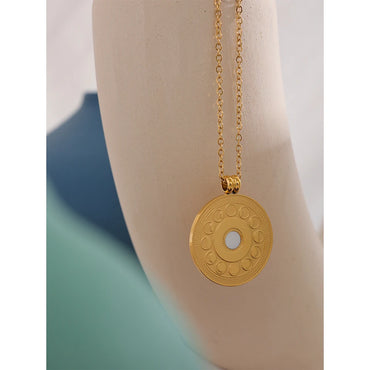 Round Moon Phase Stainless Steel Gold Necklace