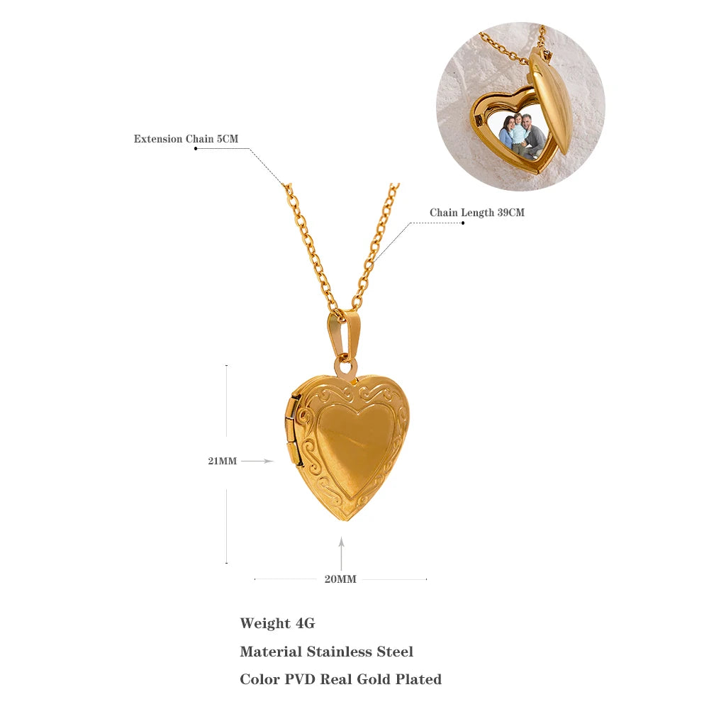 VAIGE Elegant Golden Heart Stainless Steel Locket Necklace