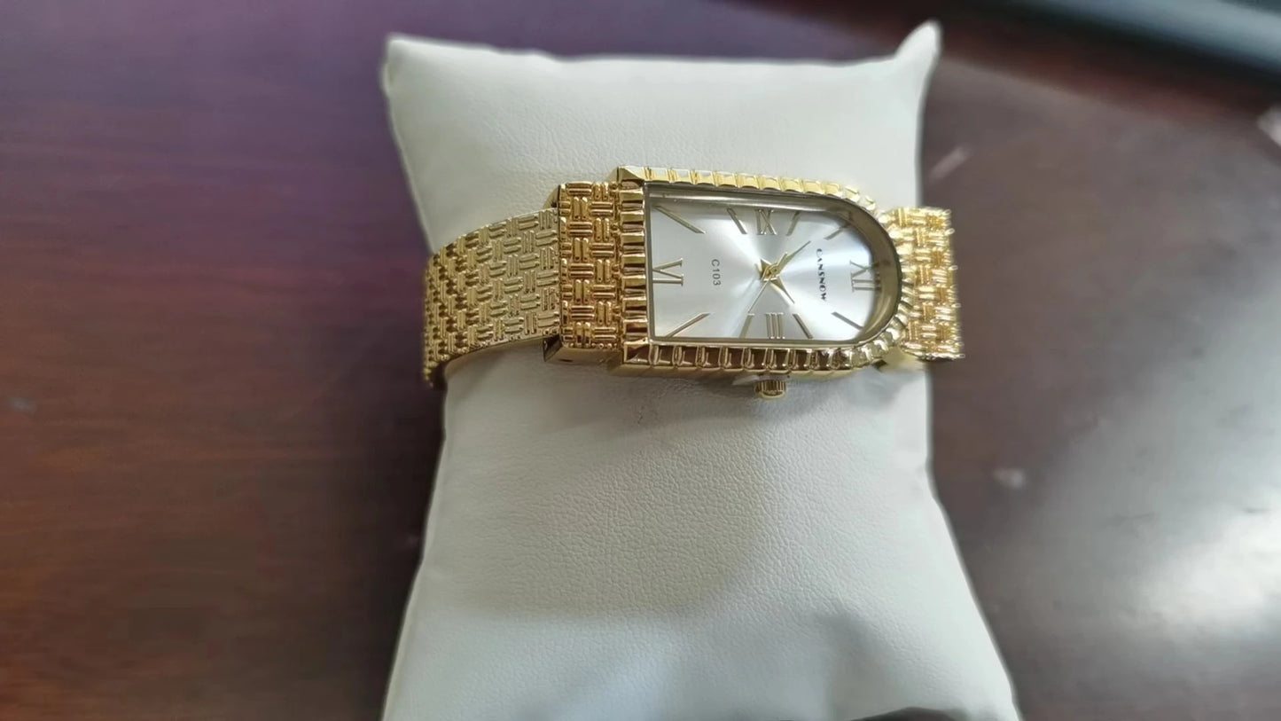 VAIGE Luxurious Gold & Zircon Diamond Small Square Quartz Watch