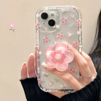 VAIGE Quicksand Pink Floral Holder Phone Case for iPhone Series - Clear Soft Silicone, Anti-Scratch, Shockproof Design