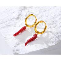 VAIGE Trendy Stainless Steel Hoop Earrings with Creative Enamel Red Chili Pepper Charm, 18K Gold Plated Fashion Jewelry