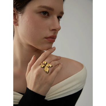 VAIGE Elegant Gold-Plated Butterfly Ring in Stainless Steel