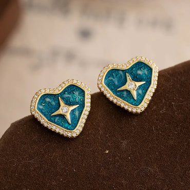 VAIGE Charming Blue Heart Shaped Stud Earrings