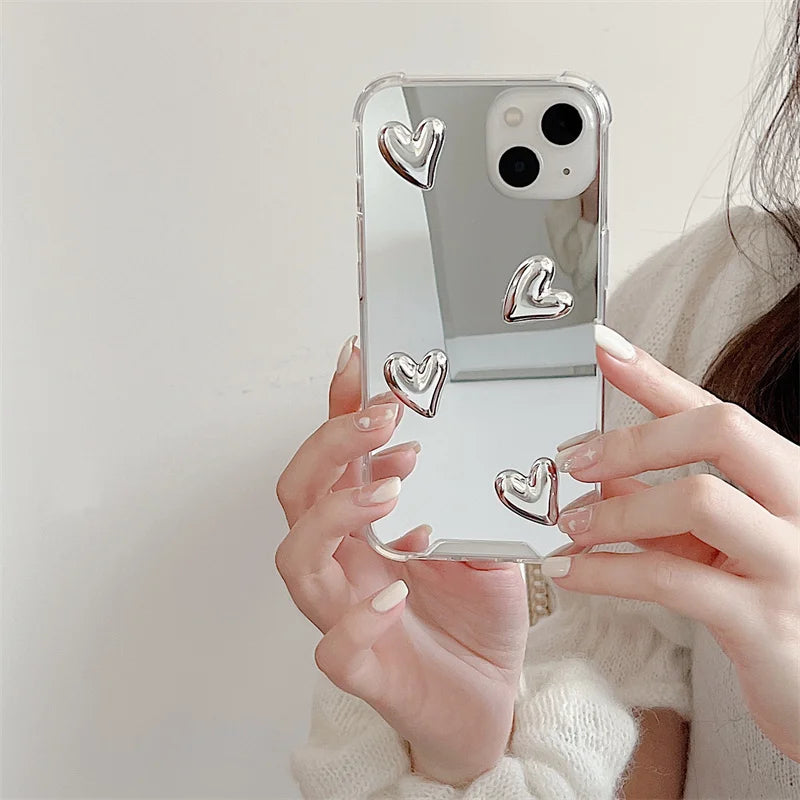 VAIGE Cute Heart Soft Silicone Clear Case with Silvery Mirror Finish for iPhone 16, 13 Pro Max, 14, 11, 12, 15, XR, 7, 8 Plus - Anti-Fingerprint, Anti-Scratch, Lightweight Design