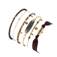 VAIGE Vintage Natural Stone & Stainless Steel Charm Bracelet with Brown Beads - Trendy Aesthetic Jewelry