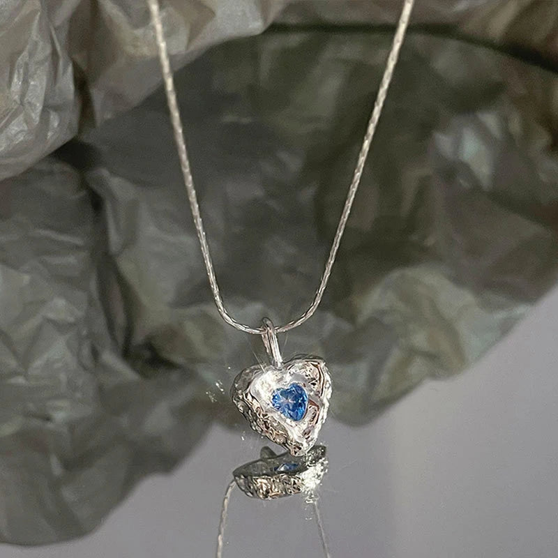 VAIGE Enchanting Heart Necklace with Sparkling Blue Zircon