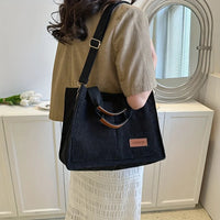 VAIGE Stylish Large Corduroy Tote Bag in Blue and Beige - Versatile Messenger Shoulder Handbag