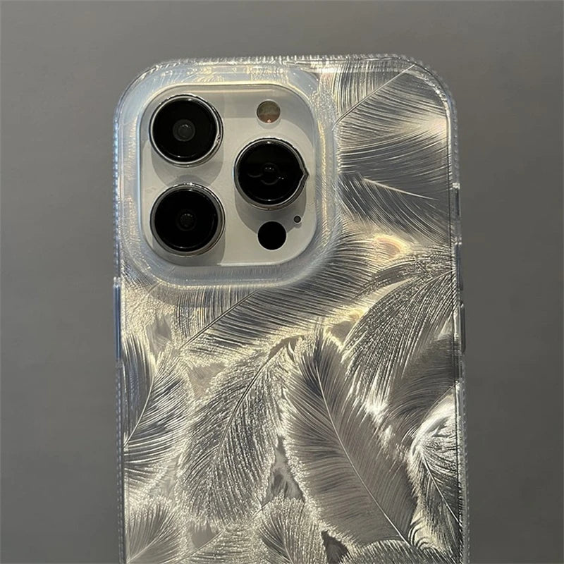 VAIGE Silicone Shockproof Phone Case with Laser Gradient Feather Pattern for iPhone Models