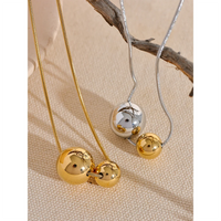 VAIGE Waterproof Stainless Steel Round Ball Beads Pendant Necklace - Trendy Gold Plated Everyday Jewelry