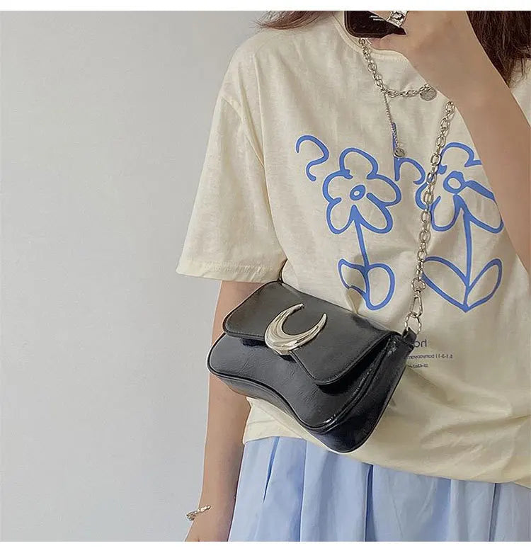 VAIGE Moon Locking Buckle Underarm PU Leather Shoulder Bag with Chain Decoration and Soft Square Design