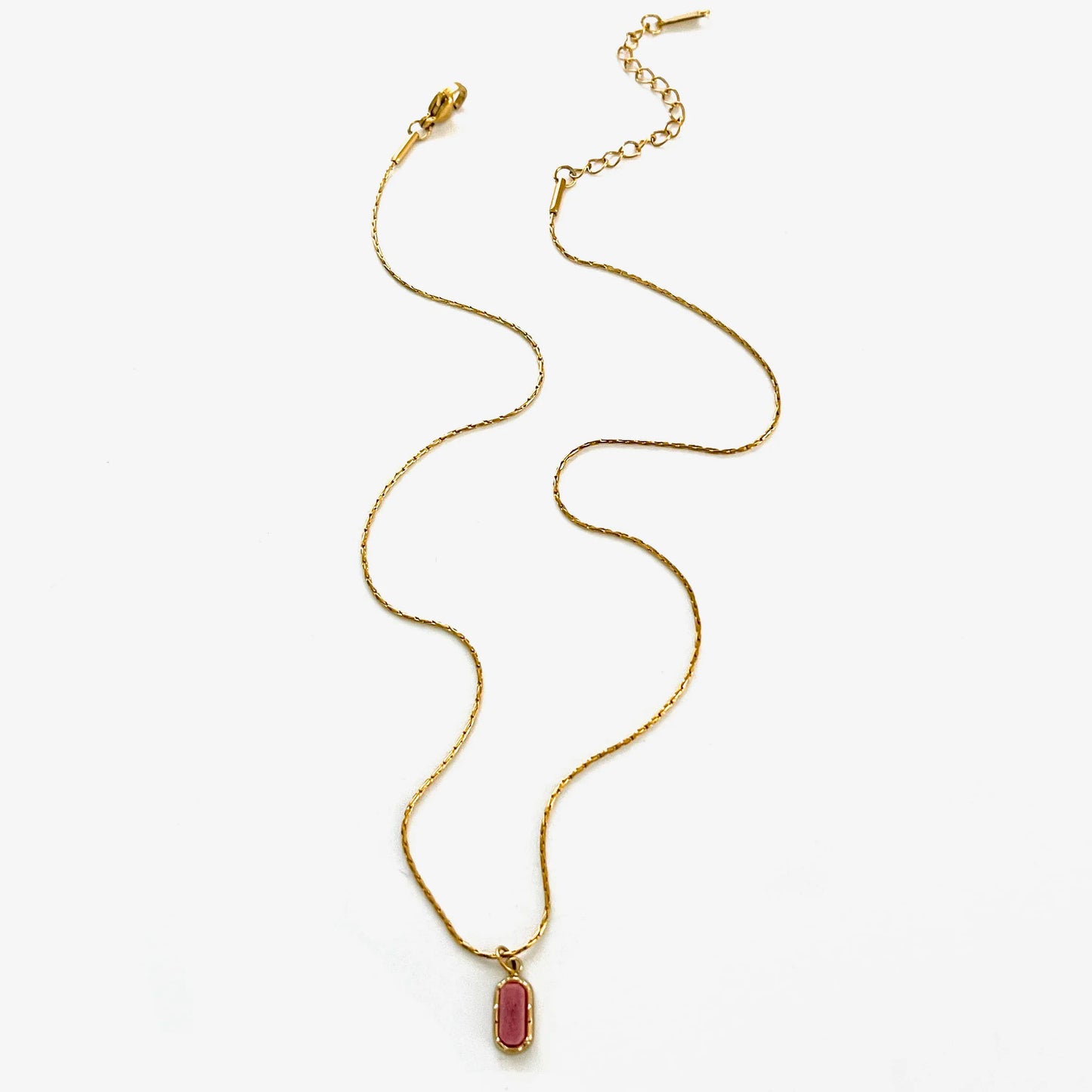 VAIGE Dainty Natural Stone Green White Red Oval Pendant Necklace Stainless Steel