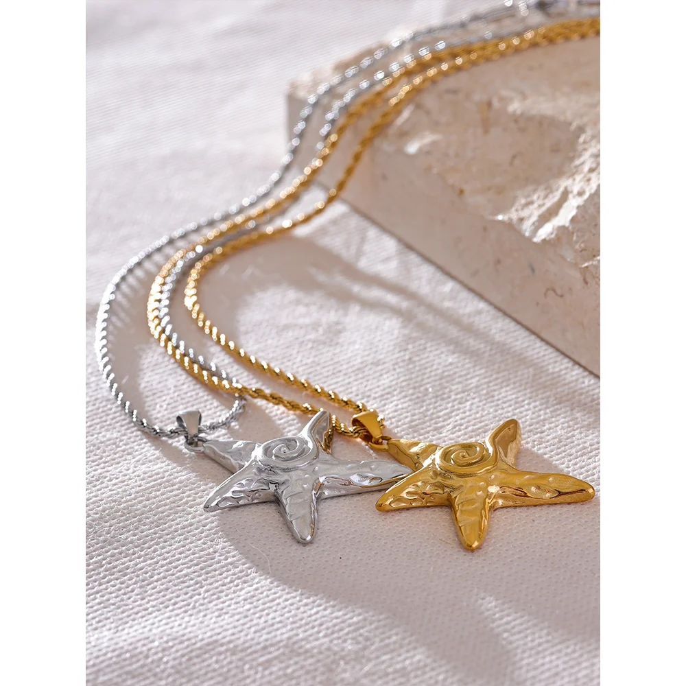 VAIGE 316L Stainless Steel Starfish Pendant Necklace - Rust Proof 18K Gold PVD Plated Statement Jewelry for Unique Style