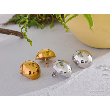 VAIGE Geometric Gold Color Half Round Stud Earrings in Stainless Steel - Waterproof Classic Jewelry for Everyday Wear