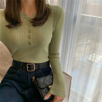 VAIGE Knitted Button O-neck Pullover Sweater - Slim Fit Casual Striped Top in Polyester and Cotton Blend for Spring and Autumn