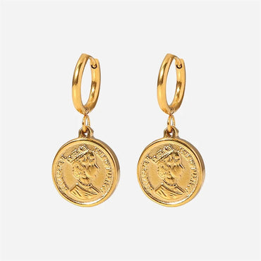 VAIGE Elegant Double-Sided Coin Earrings featuring Queen Elizabeth in Silver and Gold