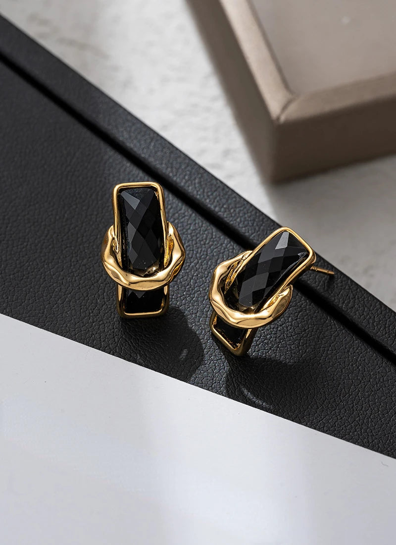 VAIGE Chic Black Geometric Rectangle Metal Earrings