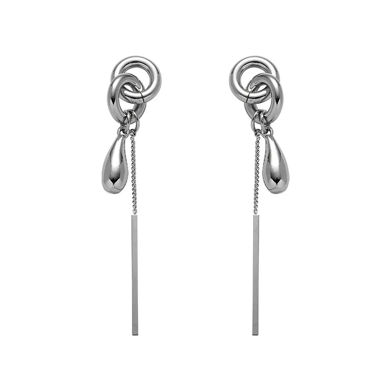 VAIGE Chic Long Tassel Metal Chain Earrings with Irregular Geometric Design, Perfect for Travel and Special Occasions