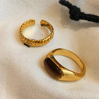 VAIGE Elegant Vintage Gold Metal Open Rings with Brown Stone Accent